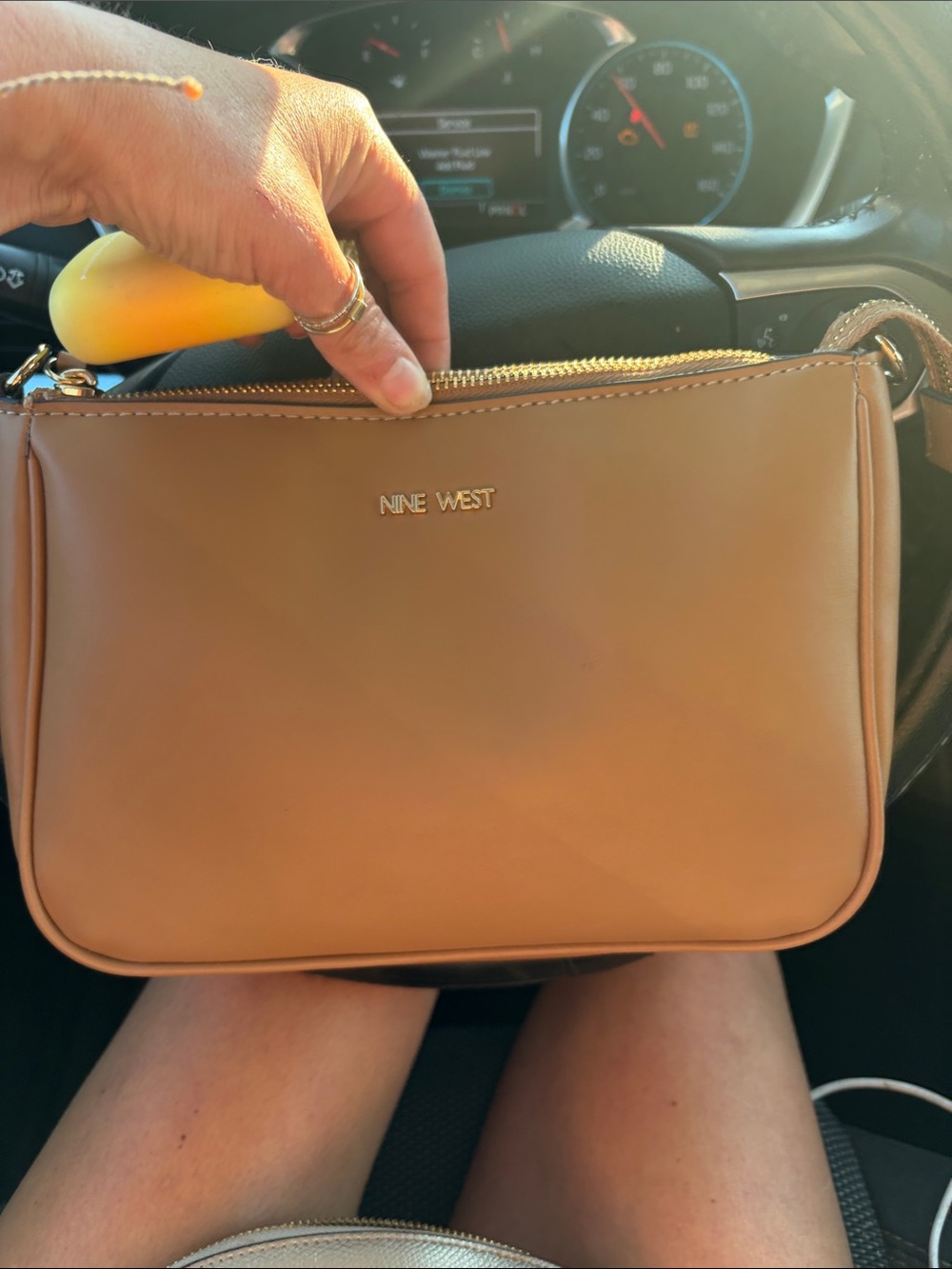 Nine West Camel/Tan Leather Crossbody with Gold Hardware NWOT